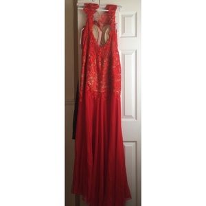 Red gown.